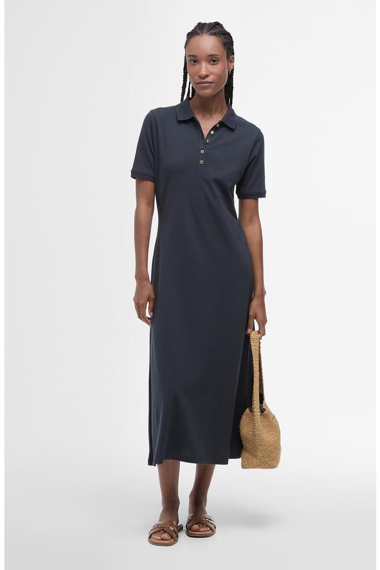 Celeste Stretch Cotton Piqué Polo Midi Dress, Alternate, color, NAVY