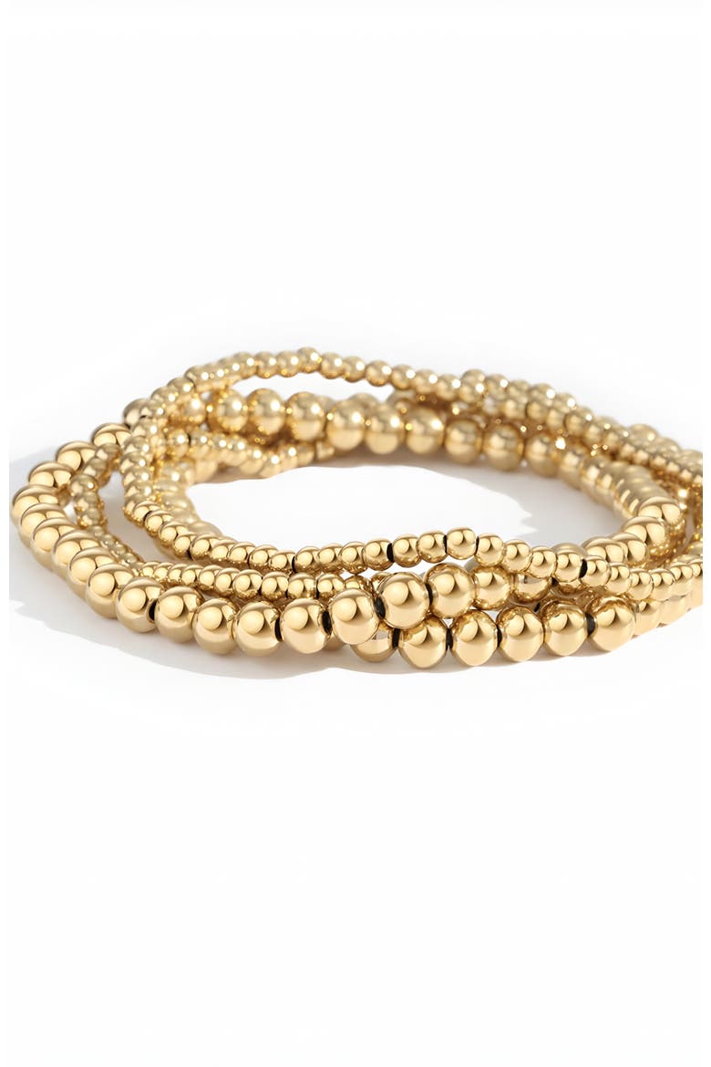 3mm & 5mm Beaded Bracelet Stacking Set, Main, color, Gold