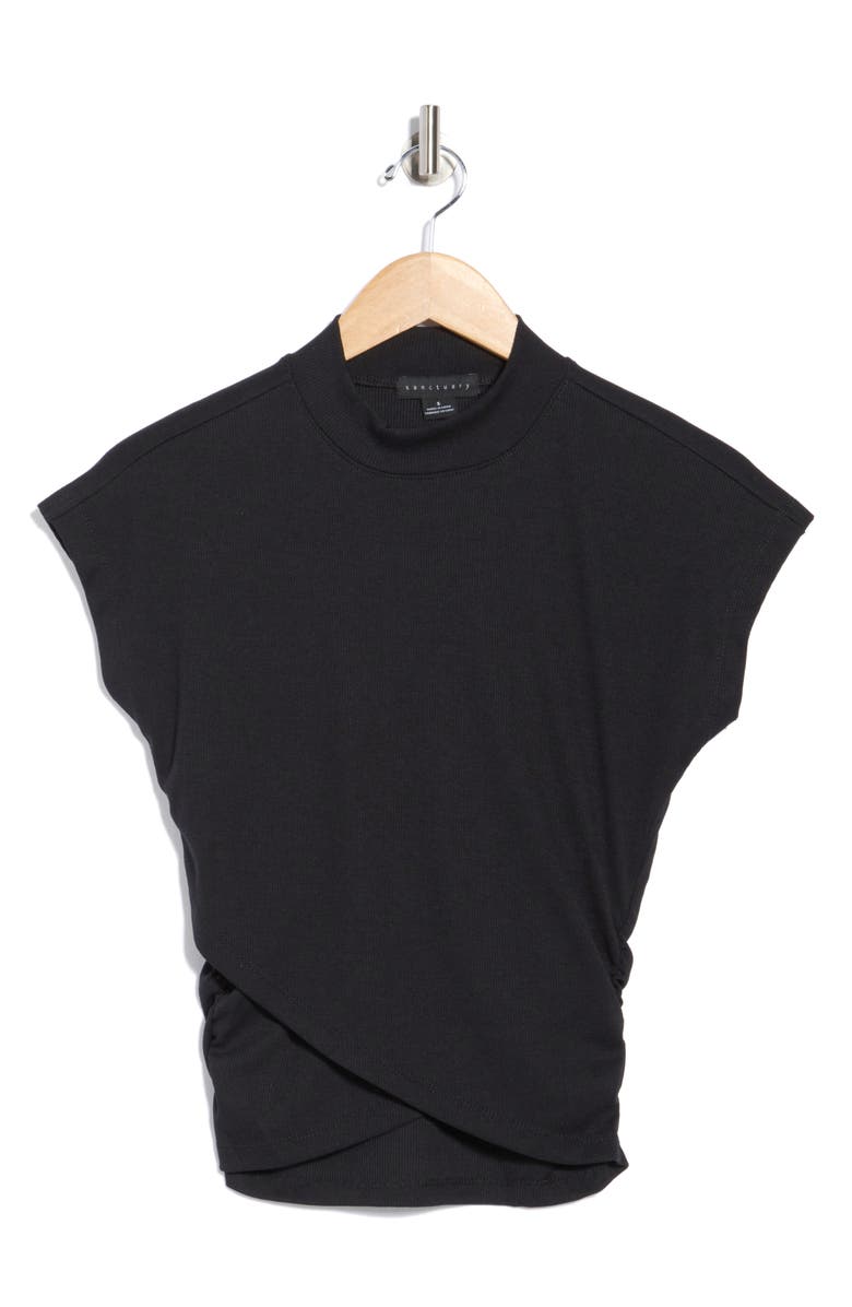 Sanctuary Cap Sleeve Ribbed Crossover T-Shirt, Alternate, color, Black