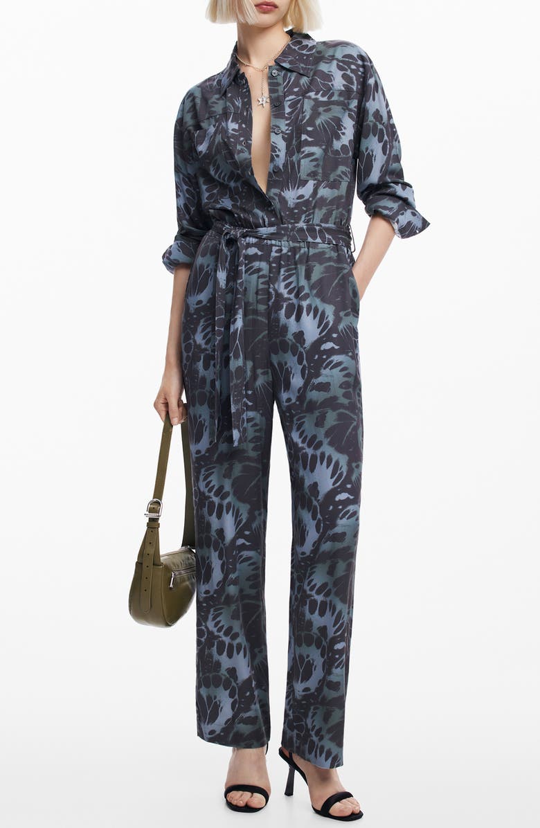 Desigual Sena Tie Waist Long Sleeve Jumpsuit, Main, color, 