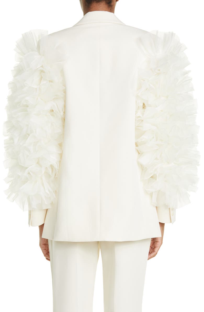 LAPOINTE Ruffle Sleeve Double Breasted Matte Crepe Blazer, Alternate, color, 