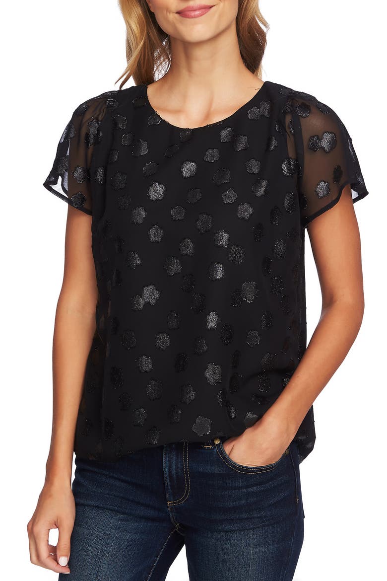 Jacquard Flutter Sleeve Blouse, Main, color, RICH BLACK