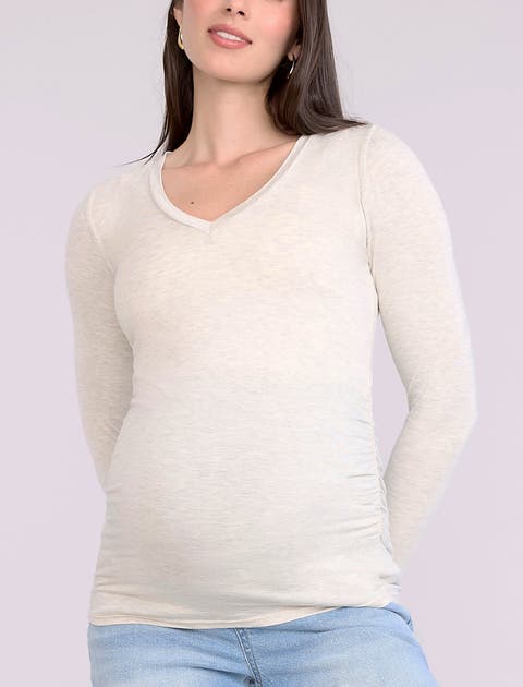 V-Neck Side-Ruched Maternity Long Sleeve Tee
