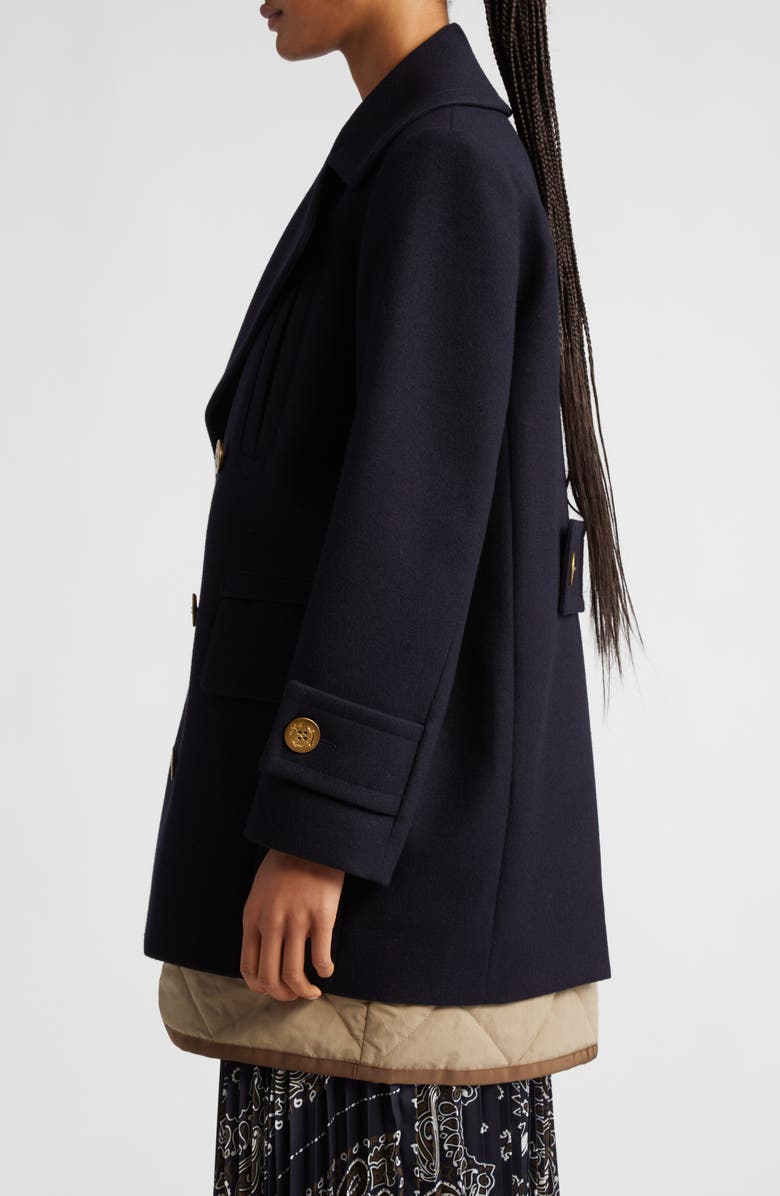 Sacai Double Breasted Wool Melton Coat, Alternate, color, 