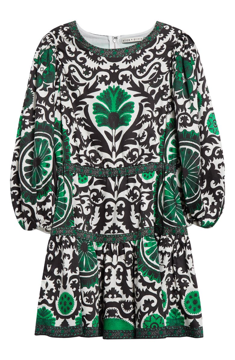 Alice + Olivia Shayla Pleated Long Sleeve Tiered Dress, Alternate, color, 