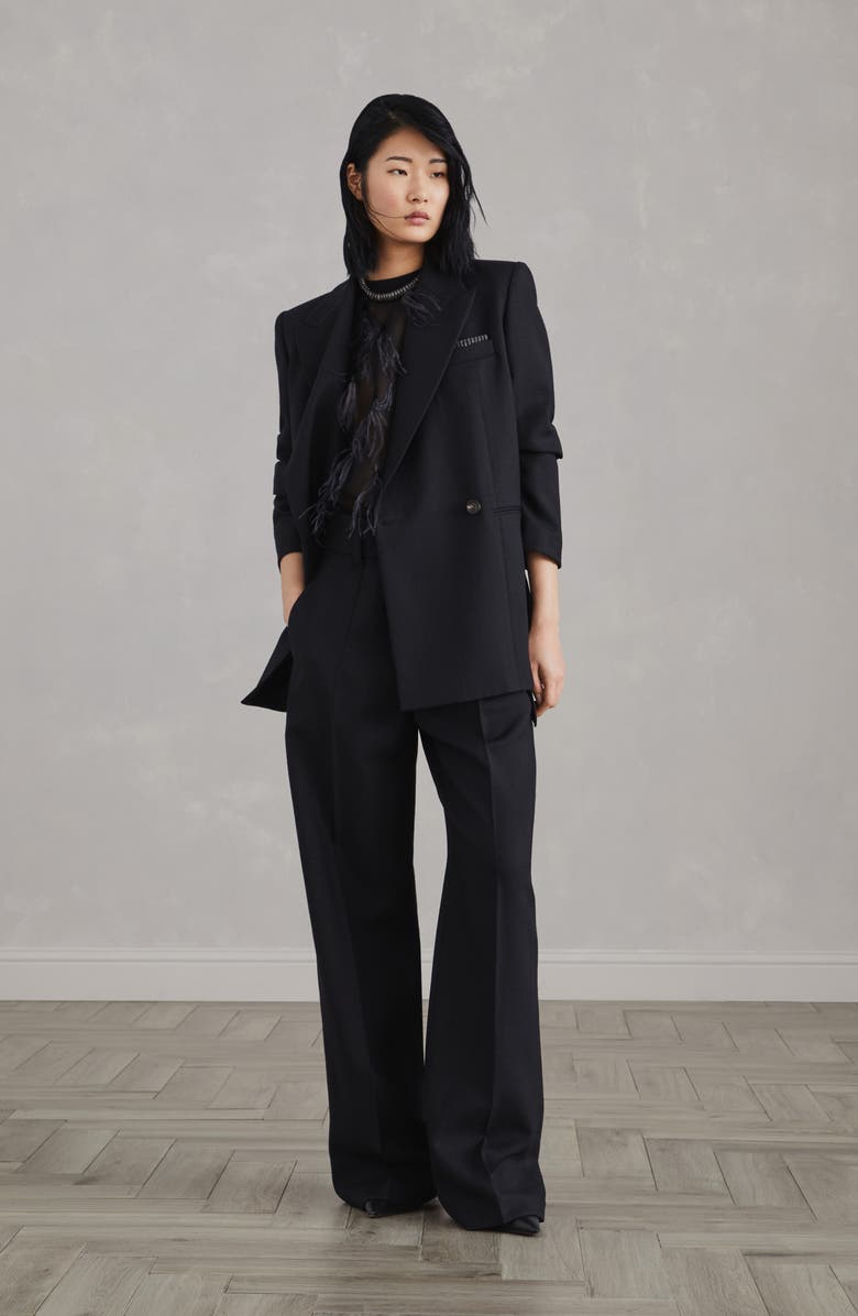Brunello Cucinelli Crispy silk top with dazzling feather embroidery, Alternate, color, 