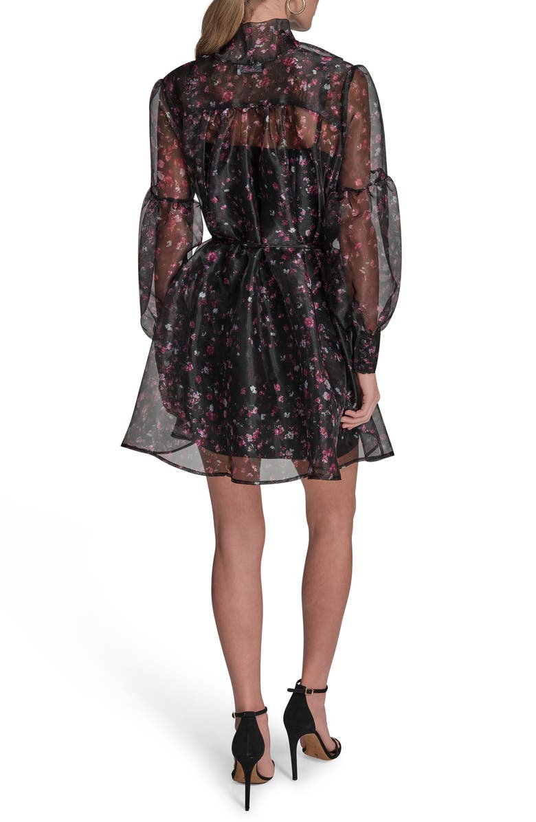 BCBG Floral Long Sleeve Minidress, Alternate, color, Blk/ Hot Pn
