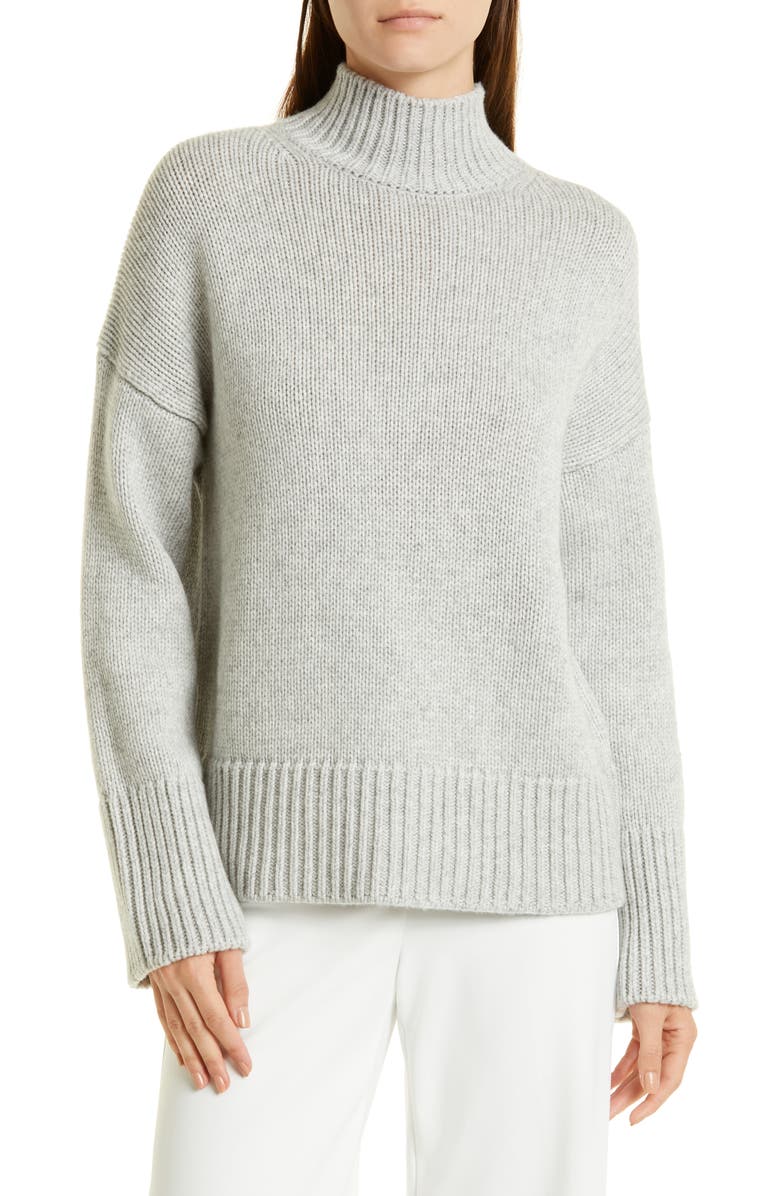 Vince Rib Trim Mock Neck Wool & Cashmere Sweater, Main, color, Soft Grey