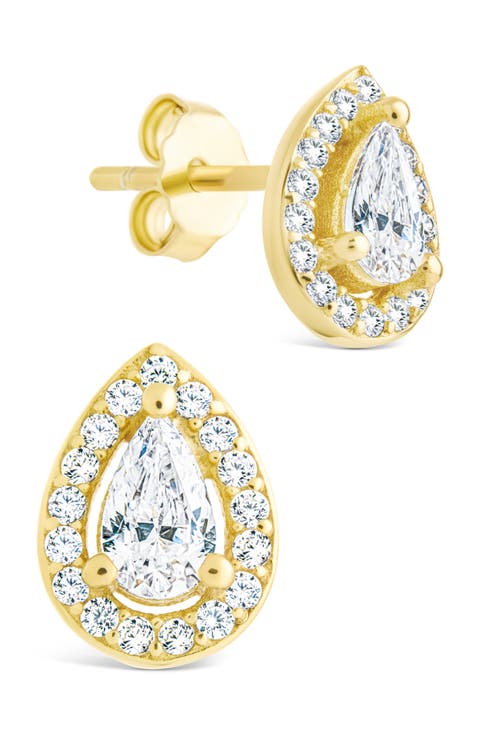 Pear Cut Cubic Zirconia Halo Stud Earrings