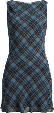 Reformation Dale Plaid Georgette Minidress