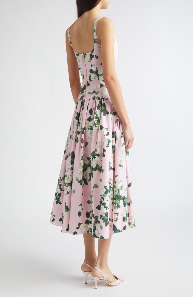 Carolina Herrera Rose Print Bateau Neck Midi Dress, Alternate, color, Rosewater Multi