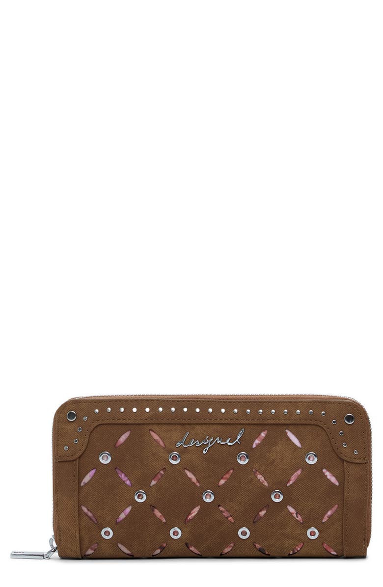 Desigual Long Faux Leather Wallet, Main, color, Camel