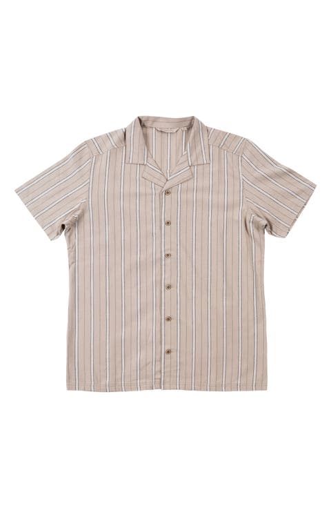 Stripe Linen & Cotton Blend Camp Shirt