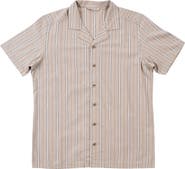 BURNSIDE Stripe Linen & Cotton Blend Camp Shirt