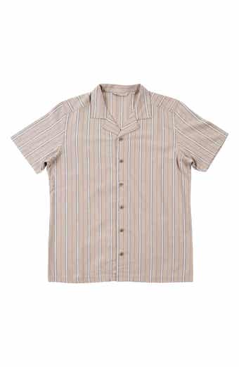 Stripe Linen & Cotton Blend Camp Shirt