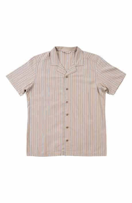 BURNSIDE Stripe Linen & Cotton Blend Camp Shirt
