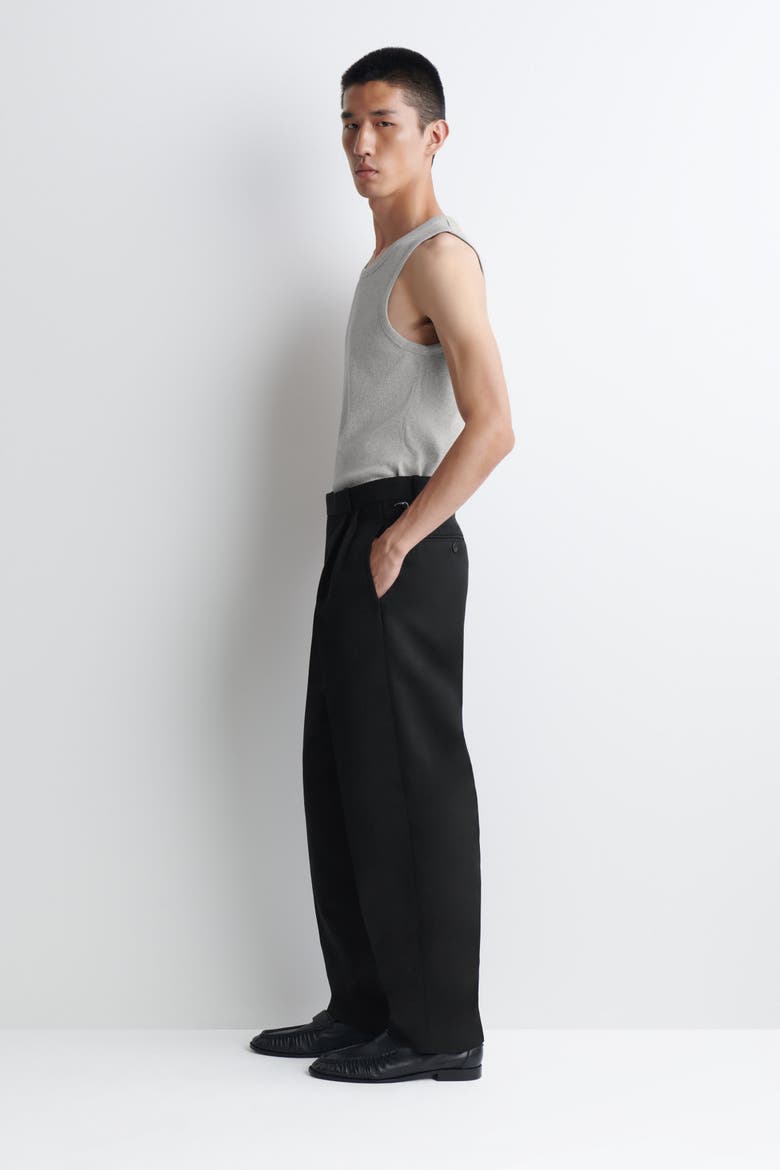 Pleated Wool-Blend Relaxed-Fit Tapered Pants, Alternate, color, BLACK