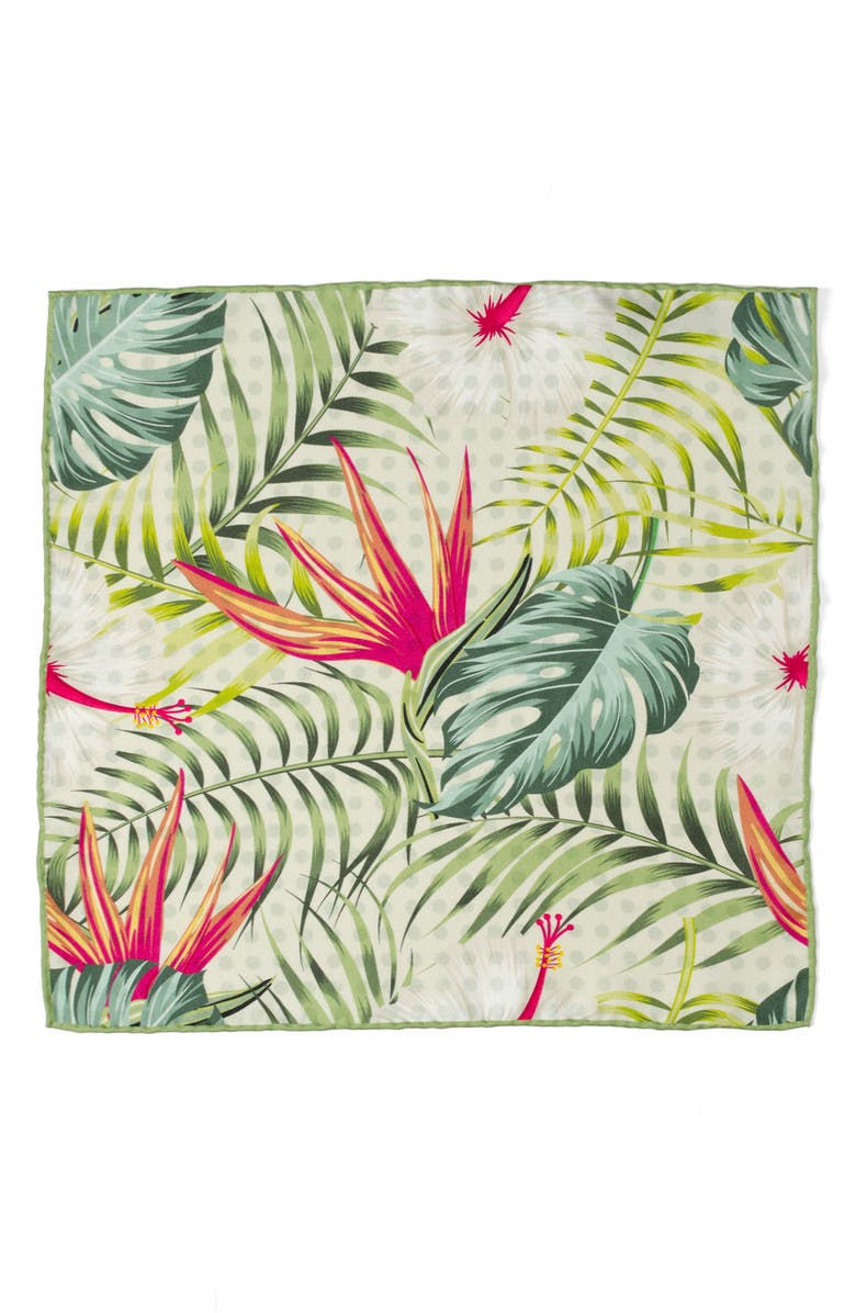 Cufflinks, Inc. Tropical Leaf Print Silk Blend Pocket Square, Alternate, color, Green Multi