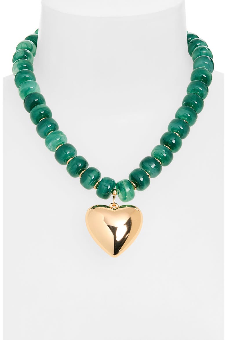 Resin Bead & Heart Pendant Necklace, Alternate, color, GREEN