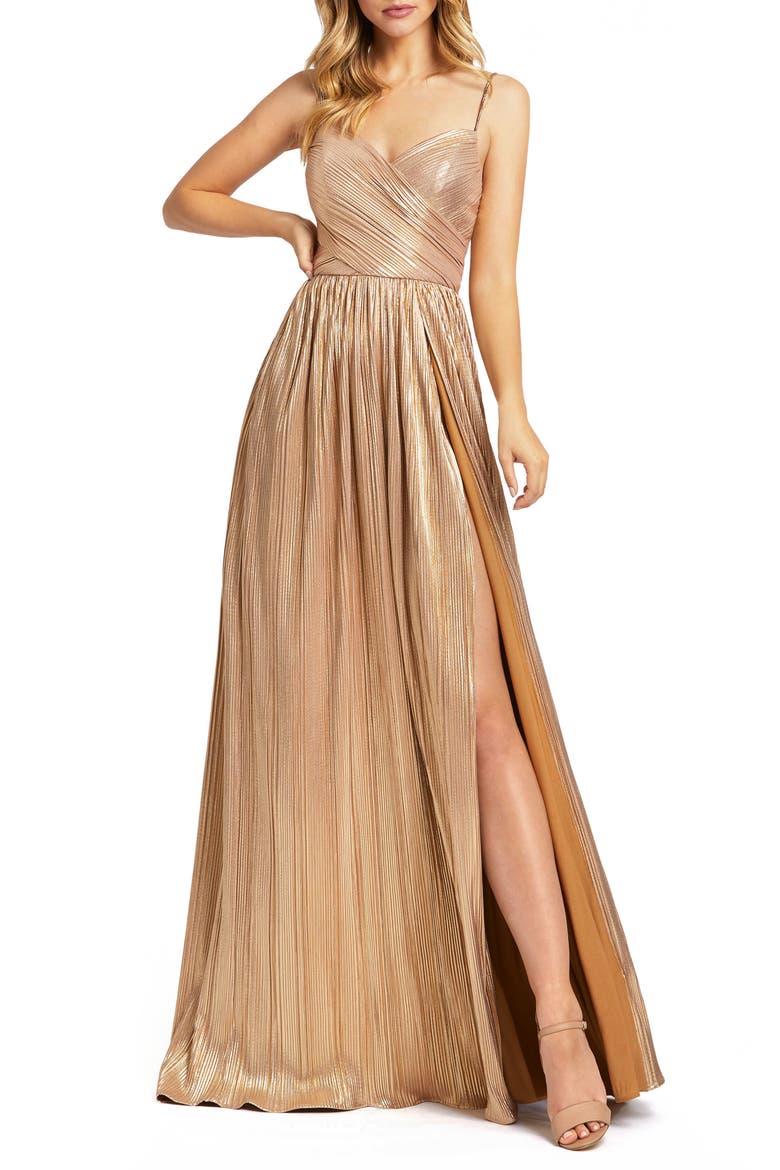 Metallic Ruched A Line Gown, Main, color, GOLD