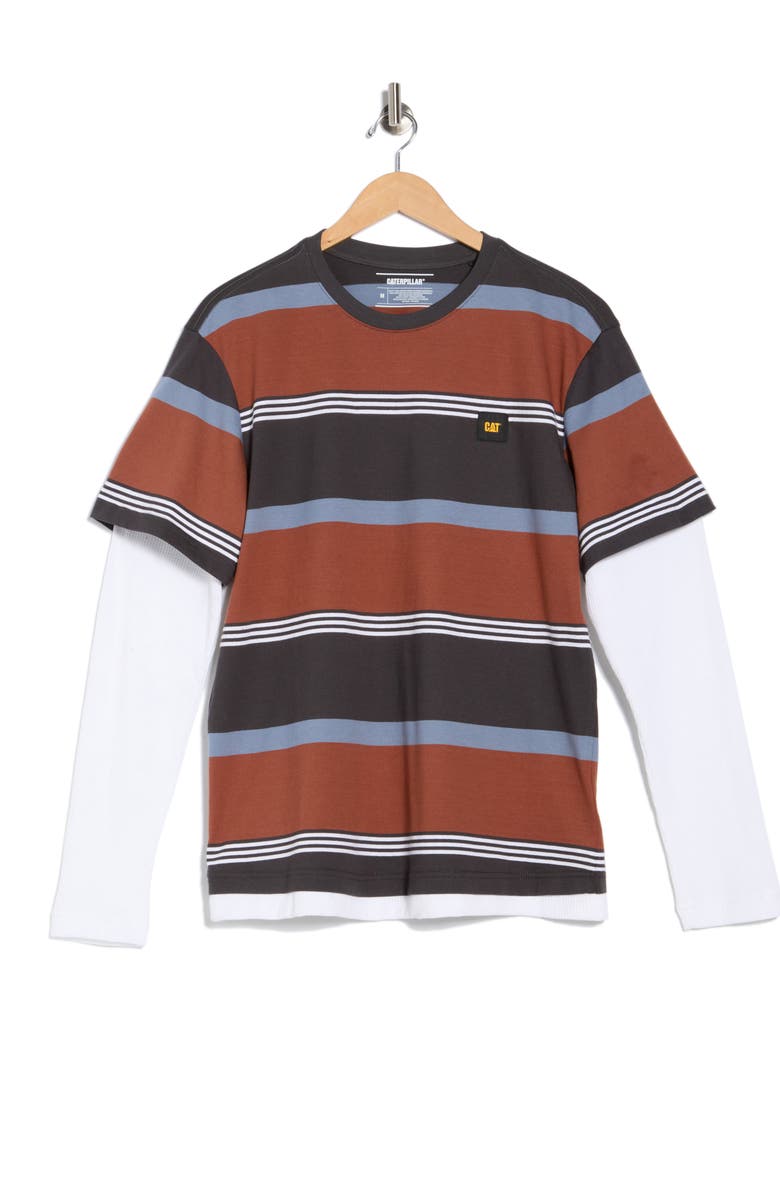 CAT WWR Heavyweight Long Sleeve Twofer T-Shirt, Alternate, color, Washed Black-Russet Stripe