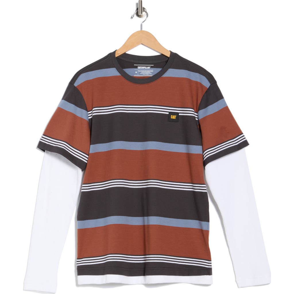 Cat Wwr Heavyweight Long Sleeve Twofer T-shirt In Brown