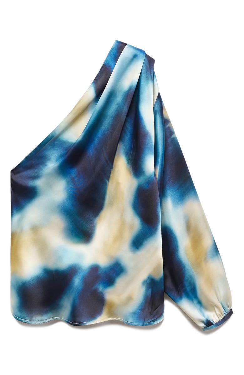 MANGO Watercolor Print Asymmetric One-Shoulder Satin Top, Alternate, color, 