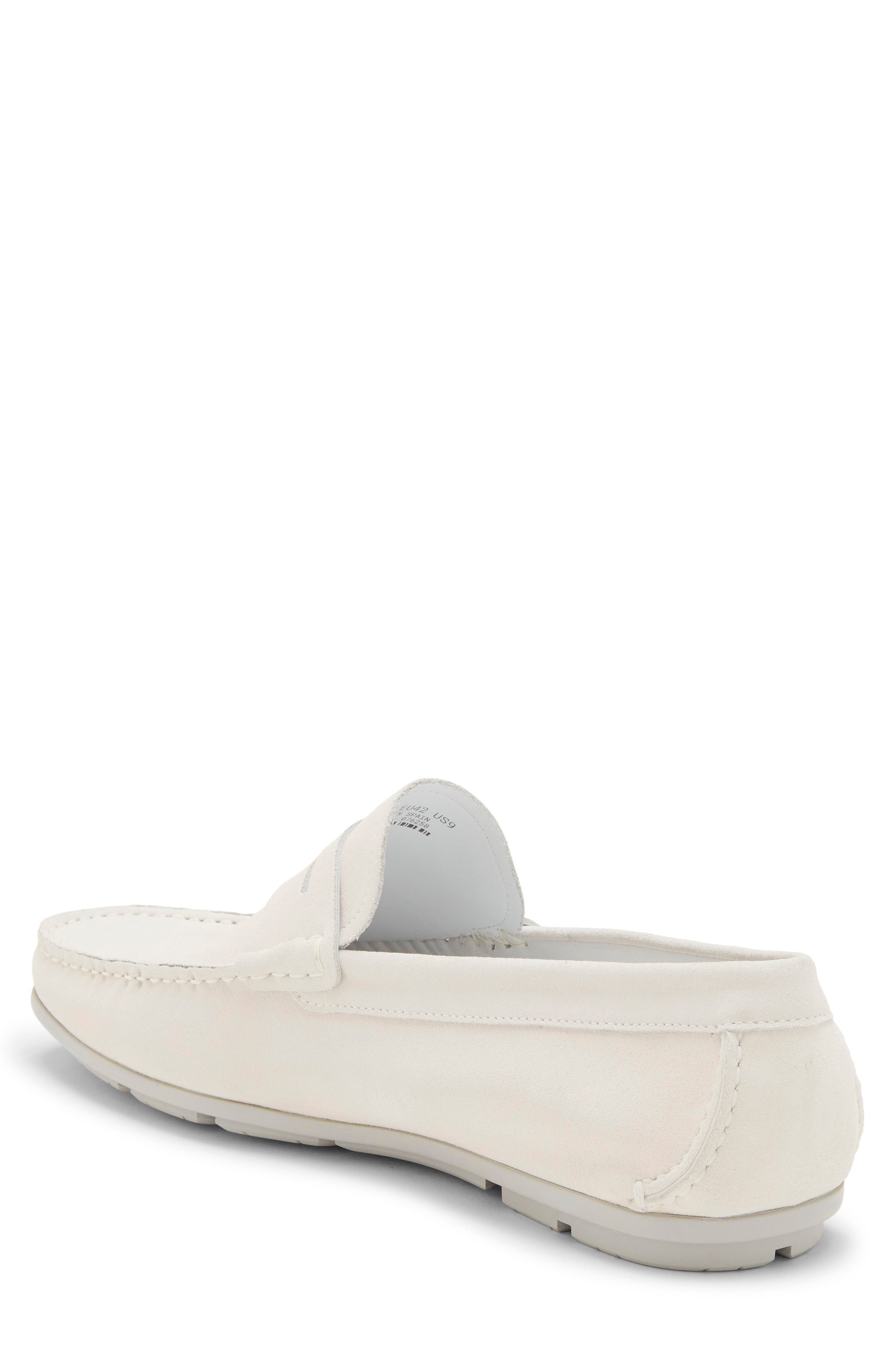 Monterey Leather Penny Driver, Alternate, color, WHITE SUEDE