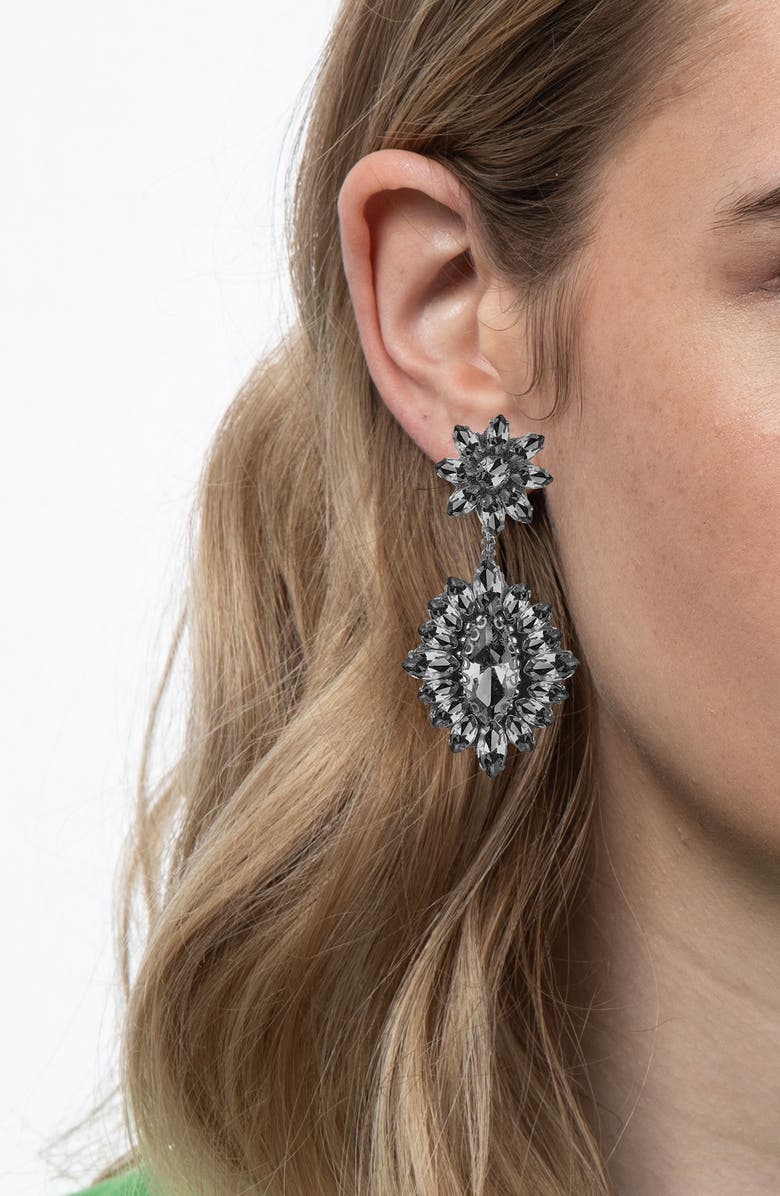 Deepa Gurnani Alianah Crystal Drop Earrings, Alternate, color, Gunmetal