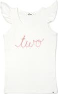 oh baby! "two" Pink Embroidered Cotton Baby Rib Flutter Sleeve Tank