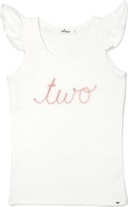 oh baby! "two" Pink Embroidered Cotton Baby Rib Flutter Sleeve Tank