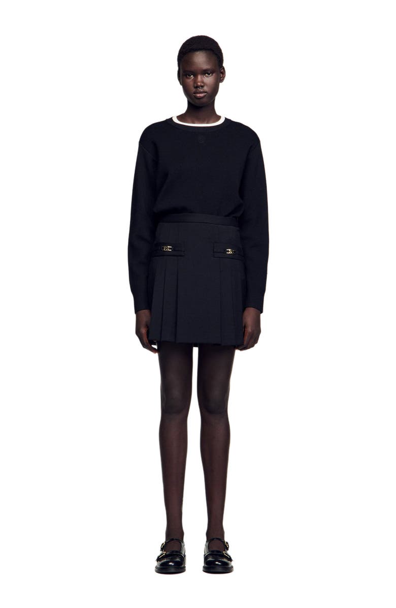 SANDRO Short pleated skirt, Alternate, color, Black
