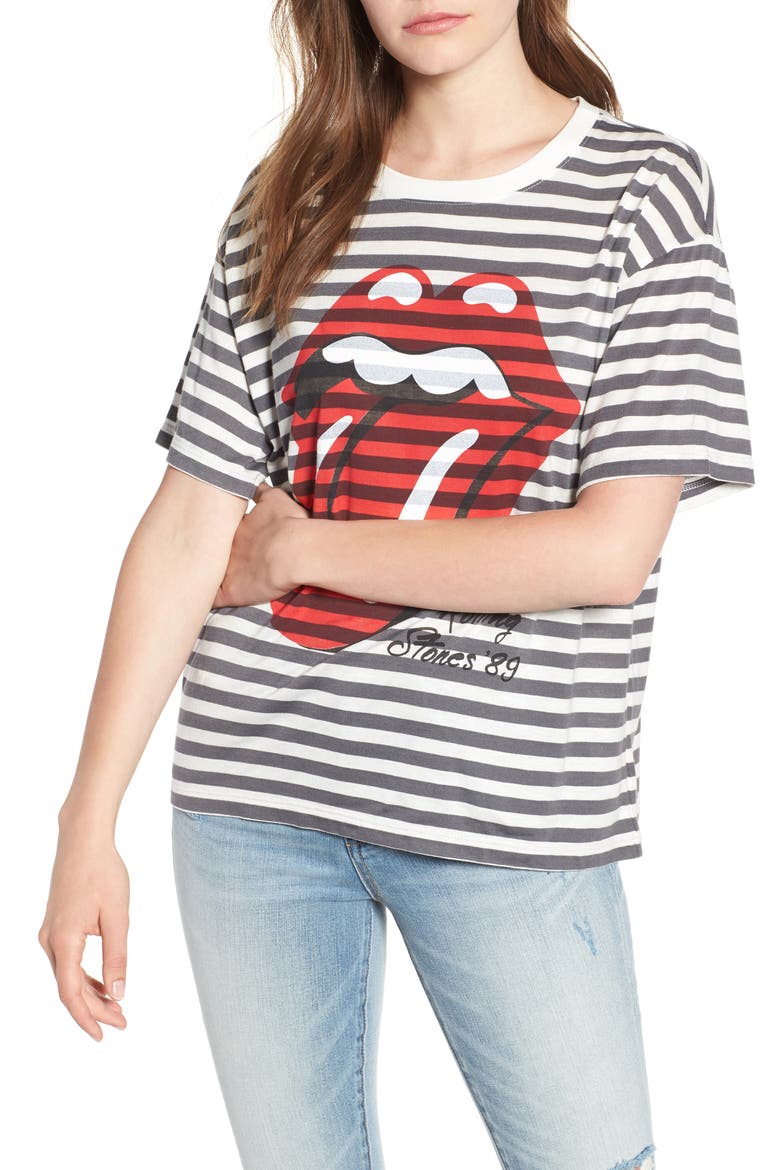 by Daydreamer Rolling Stones Stripe Boyfriend Tee, Main, color, WHITE STRIPE