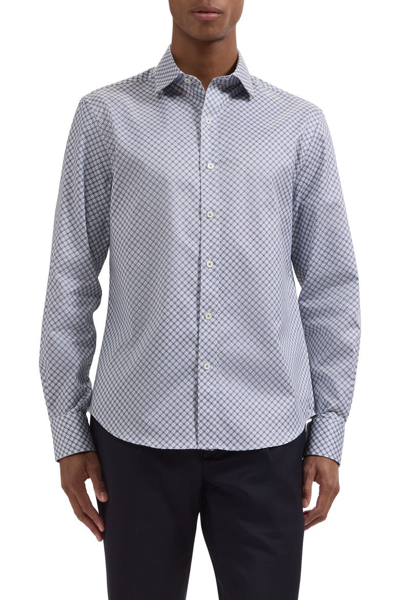 Axel Shaped Fit Geo Print Cotton Button-Up Shirt, Main, color, NAVY
