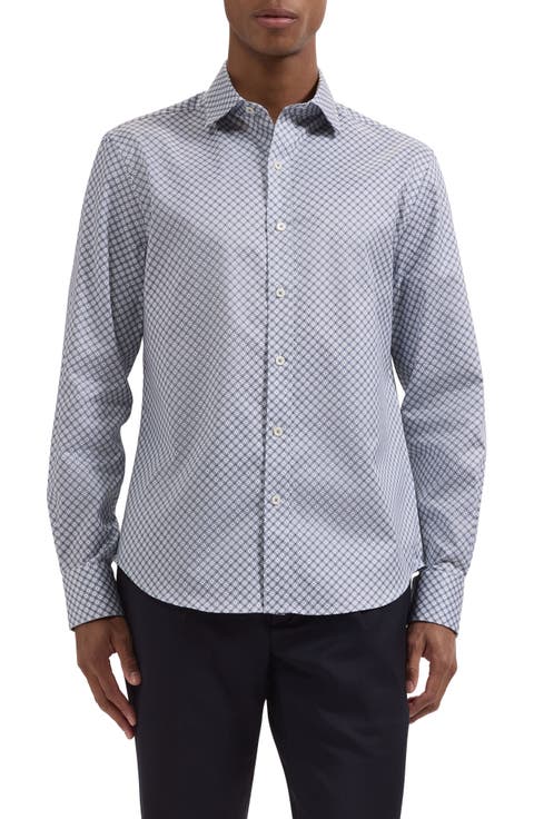 Axel Shaped Fit Geo Print Cotton Button-Up Shirt