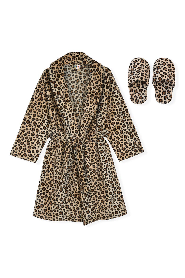 Kids' Flannel Fleece Robe & Slippers Set, Main, color, LIGHT BROWN