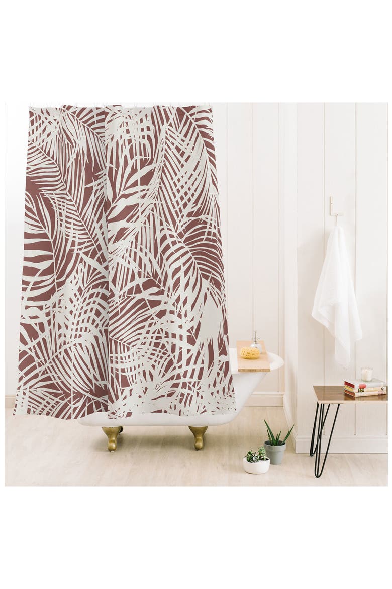 Palm Leaf Mono Shower Curtain, Alternate, color, PINK