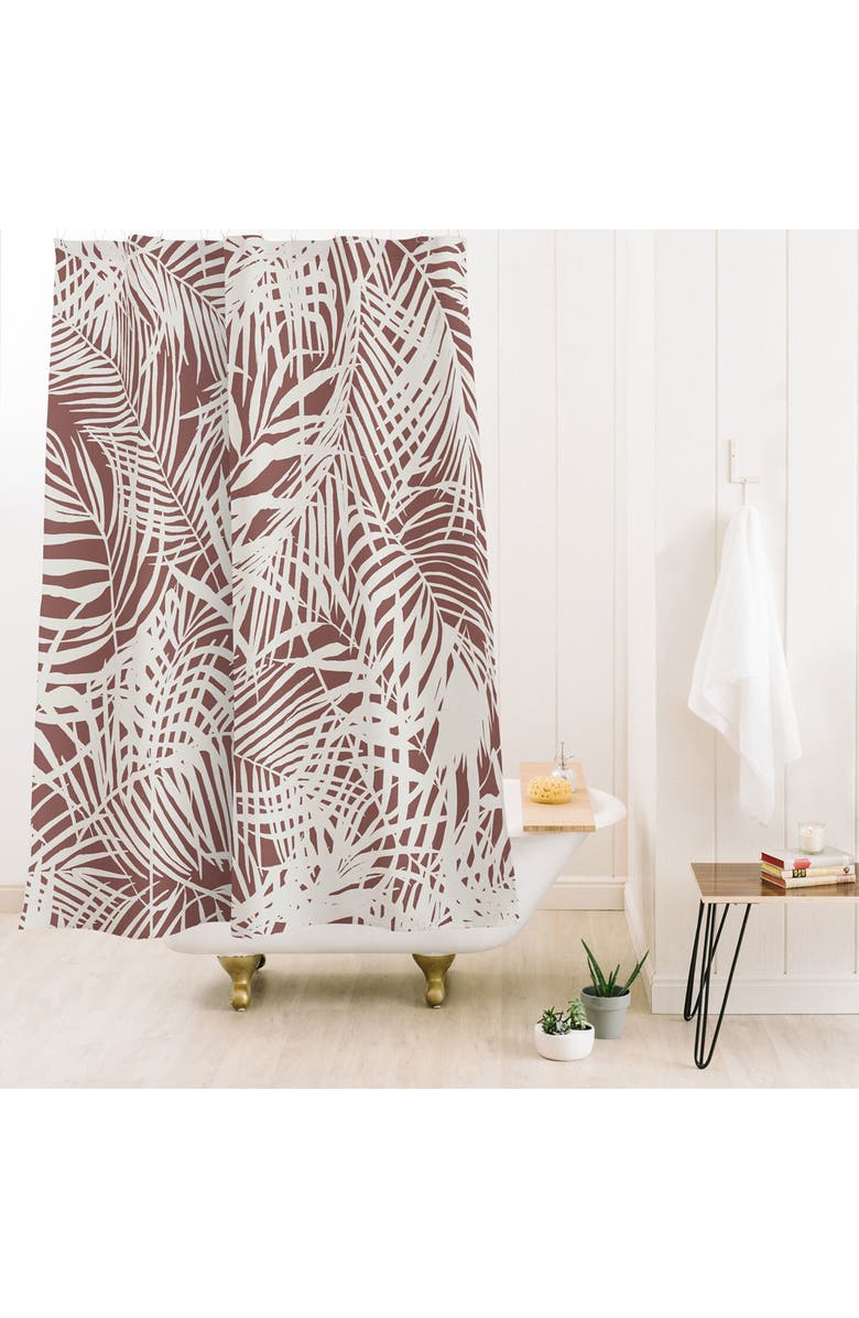 Deny Designs Palm Leaf Mono Shower Curtain, Alternate, color, Pink