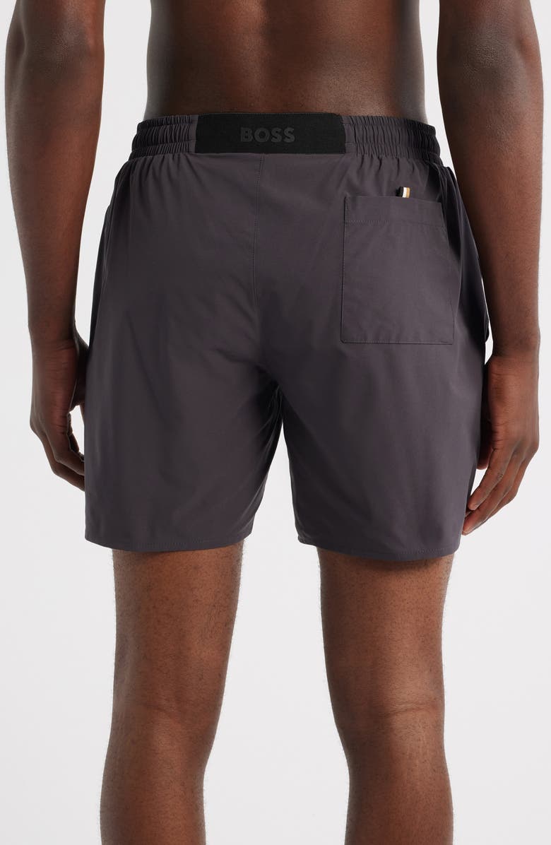 BOSS Solid Stretch Swim Trunks, Alternate, color, Dark Grey