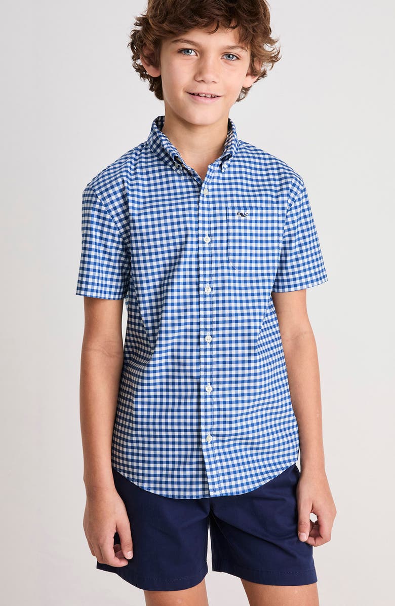 vineyard vines Kids' On-The-Go brrr° Short Sleeve Cotton Button-Down Shirt, Alternate, color, 