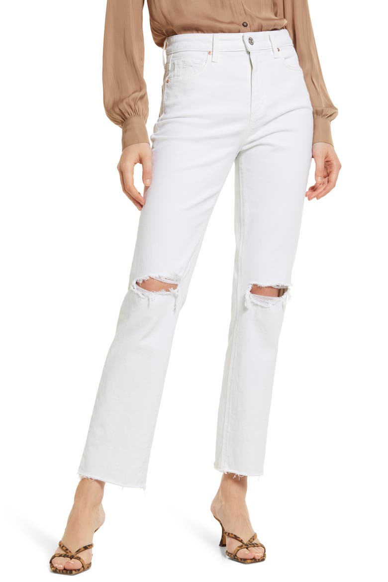 Noella Ripped High Waist Straight Leg Jeans, Main, color, SOFT ECRU DESTRUCTED