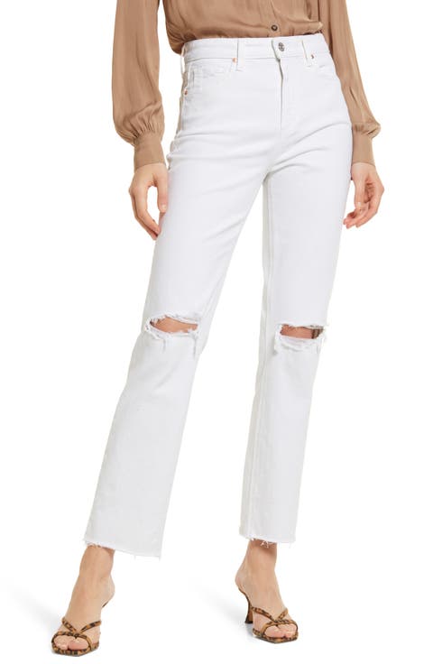 Noella Ripped High Waist Straight Leg Jeans (Soft Ecru Destructed)