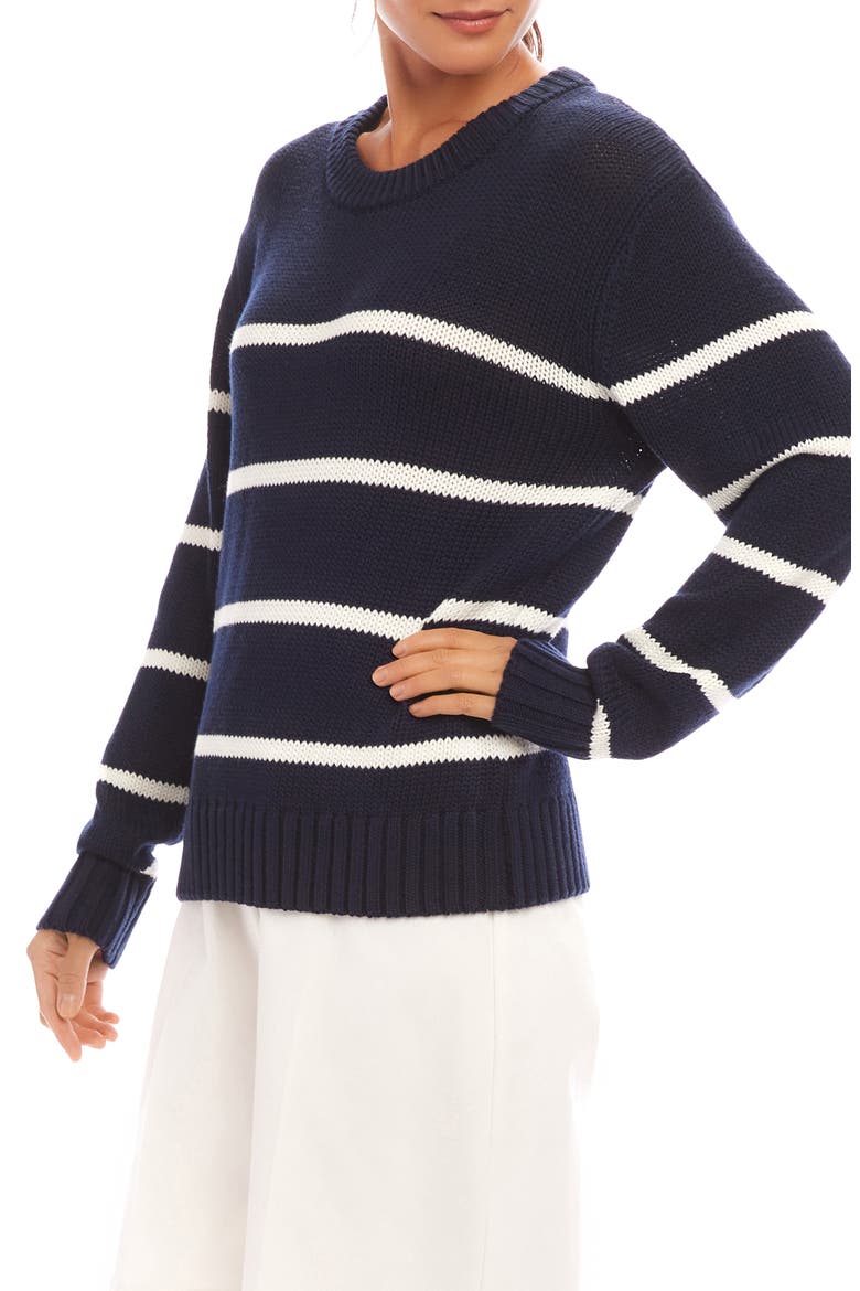 Stripe Crewneck Sweater, Alternate, color, NAVY
