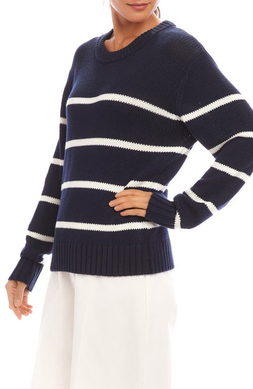 Shop Karen Kane Stripe Crewneck Sweater In Navy