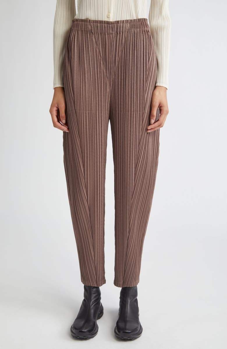 Pleats Please Issey Miyake Thicker Bottoms 2 Pleated Tapered Ankle Pants, Main, color, Brown