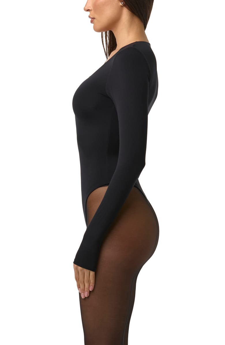 Naked Wardrobe Lace Up Bodysuit, Alternate, color, Black