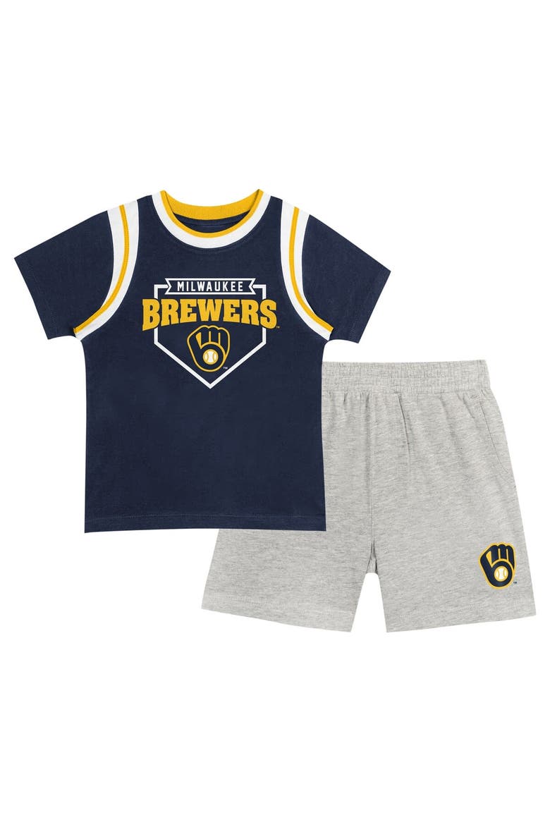 Toddler Fanatics Branded Navy/Gray Milwaukee Brewers Bases Loaded T-Shirt & Shorts Set, Main, color, Navy