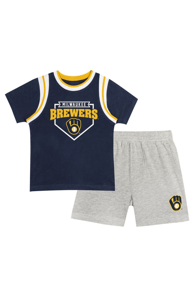 Outerstuff Toddler Fanatics Branded Navy/Gray Milwaukee Brewers Bases Loaded T-Shirt & Shorts Set, Main, color, 