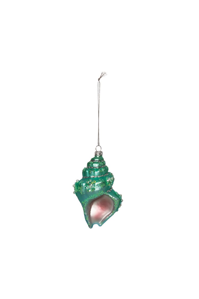 Green Shell Glass Christmas Tree Ornament, Main, color, Green