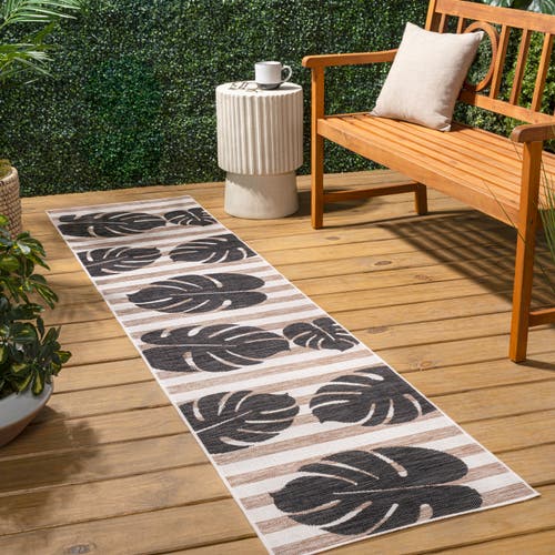 Jonathan Y Allison Classic Beach Stripe And Monstera Leaf Indoor/outdoor Area Rug